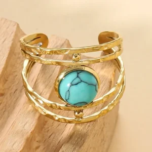 Bague double pierre naturelle Turquoise or