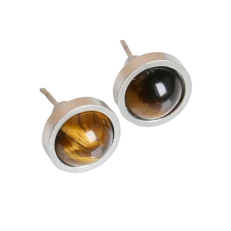 Boucles d'oreilles pierres naturelles Oeil de tigre rondes