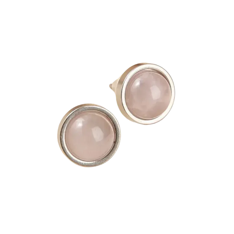 Boucles d'oreilles pierres naturelles Quartz Rose rondes
