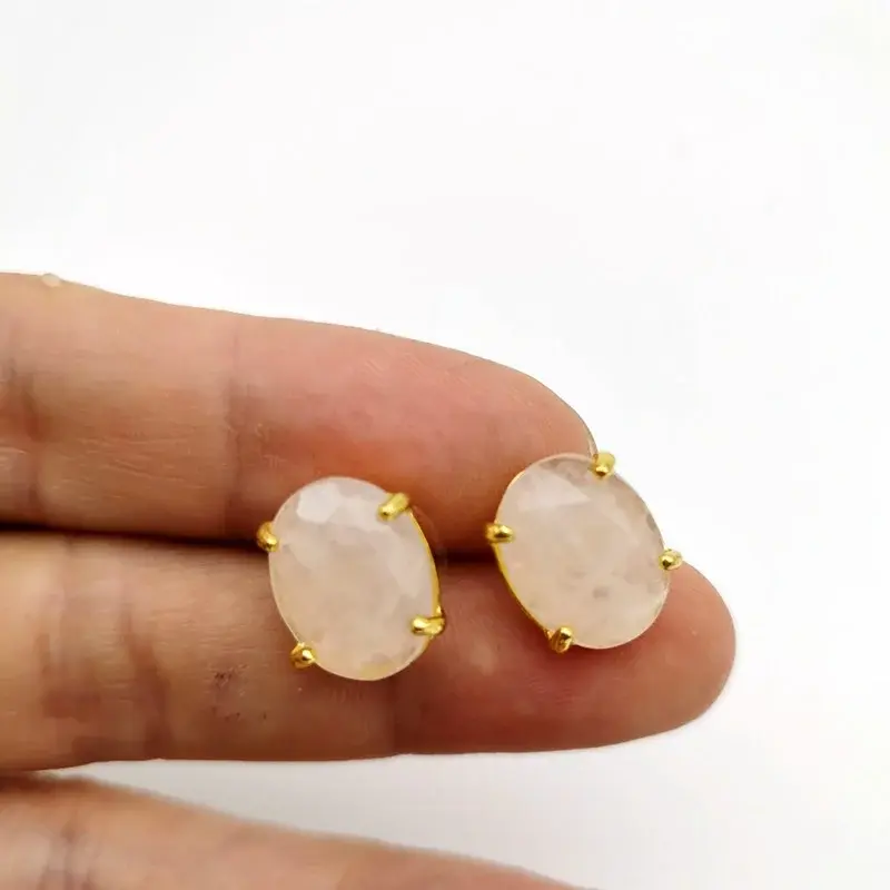Boucles d'oreilles pierres naturelles Quartz rose