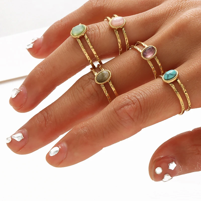 Bague double avec pierre naturelle labradorite or