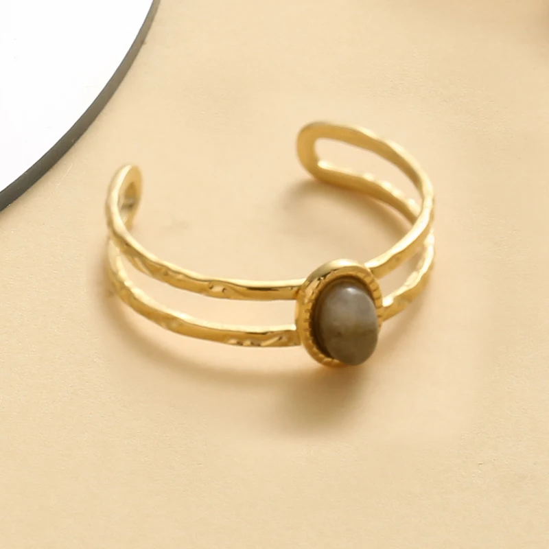 Bague double avec pierre naturelle labradorite or