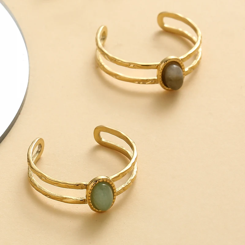 Bague double avec pierre naturelle labradorite or