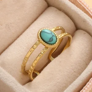 Bague double avec pierre naturelle turquoise or
