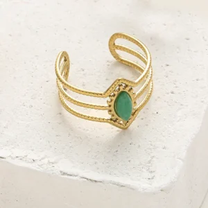 Bague triple pierre naturelle aventurine or