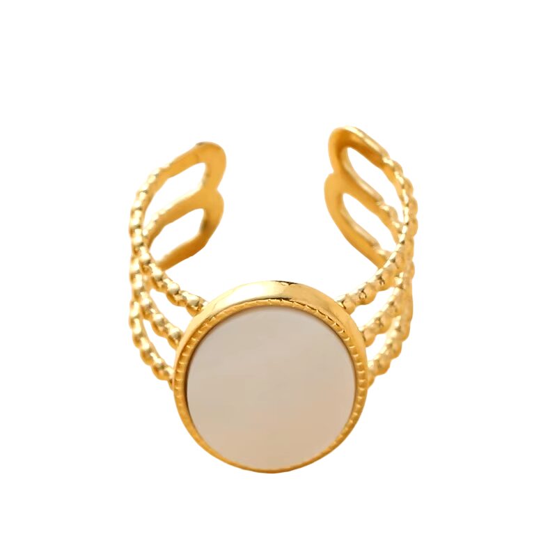 Bague triple pierre naturelle blanche plate or