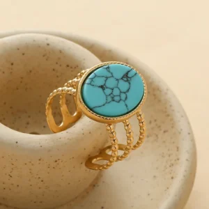 Bague triple pierre naturelle turquoise plase or
