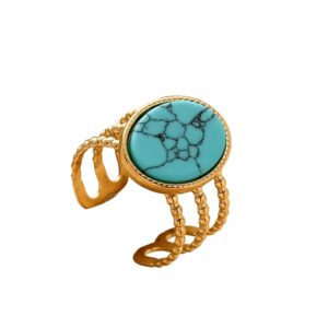 Bague triple pierre naturelle turquoise plase or