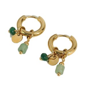 Boucles d'oreilles créoles or pierres naturelles aventurine