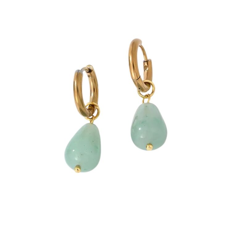 Boucles d'oreilles créoles or pierres naturelles aventurine goutte
