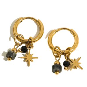 Boucles d'oreilles créoles or pierres naturelles onyx