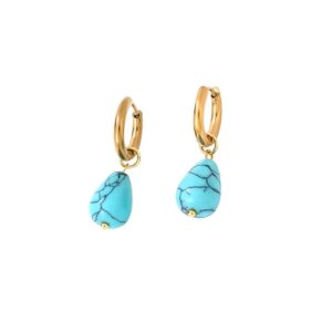 Boucles d'oreilles créoles or pierres naturelles turquoise goutte