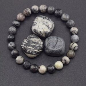 Bracelet en pierres naturelles gris et noir perles