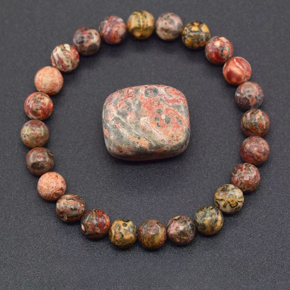 Bracelet en pierres naturelles rouge leopard perles