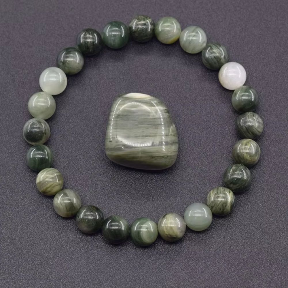 Bracelet en pierres naturelles vert et gris perles