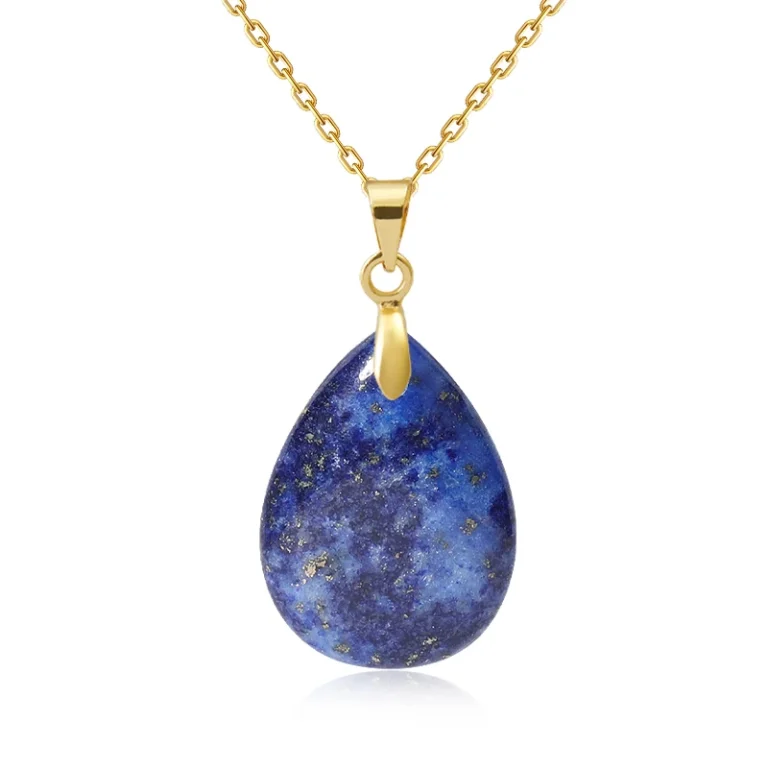Collier pierre naturelle lapis lazuli goutte or - Bleu