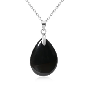 Collier pierre naturelle obsidienne goutte argent
