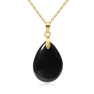 Collier pierre naturelle obsidienne goutte or