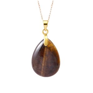 Collier pierre naturelle oeil de tigre goutte or
