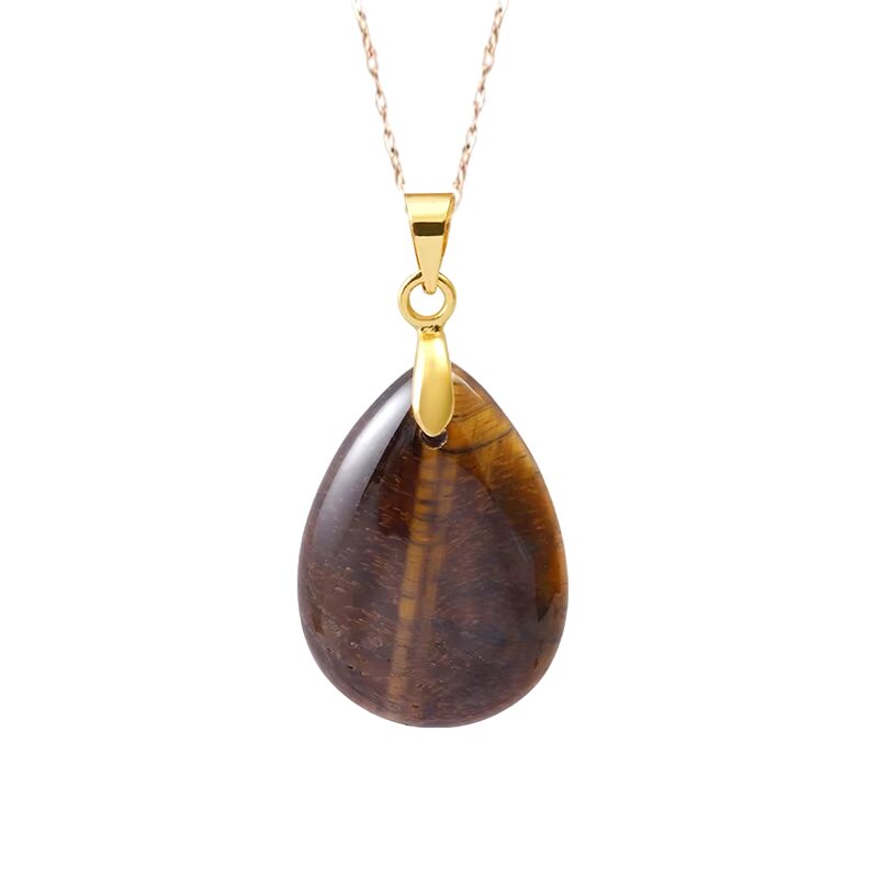 Collier pierre naturelle oeil de tigre goutte or