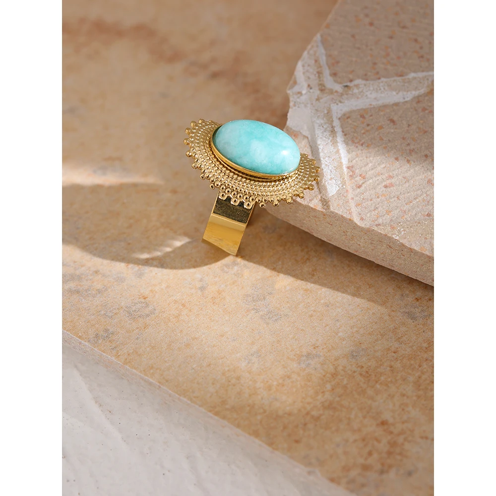 Bague ajustable dorée avec pierre turquoise