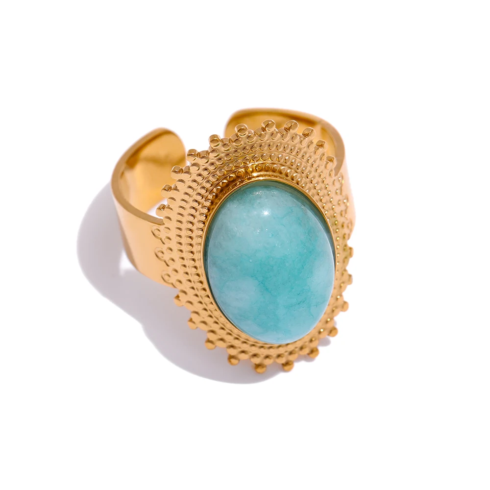 Bague ajustable dorée avec pierre turquoise