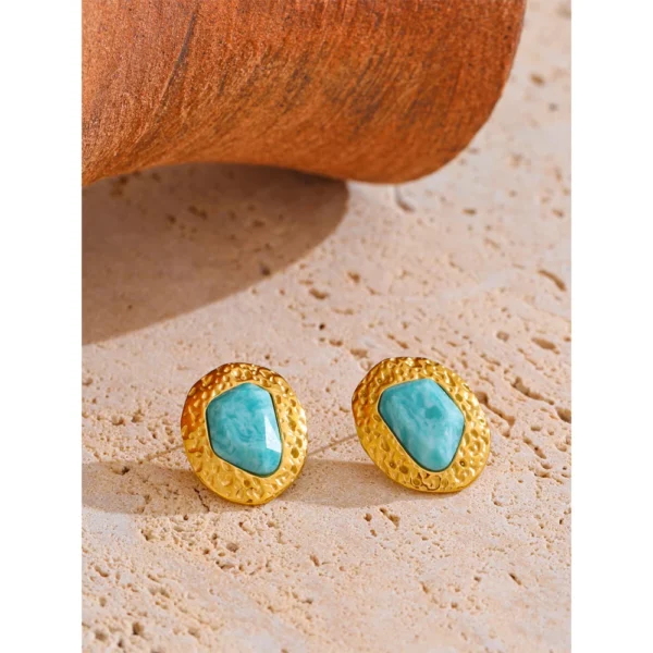Boucles D'oreilles Dorées Et Turquoise - Commerce équitable - Neuf Avec étiquettes