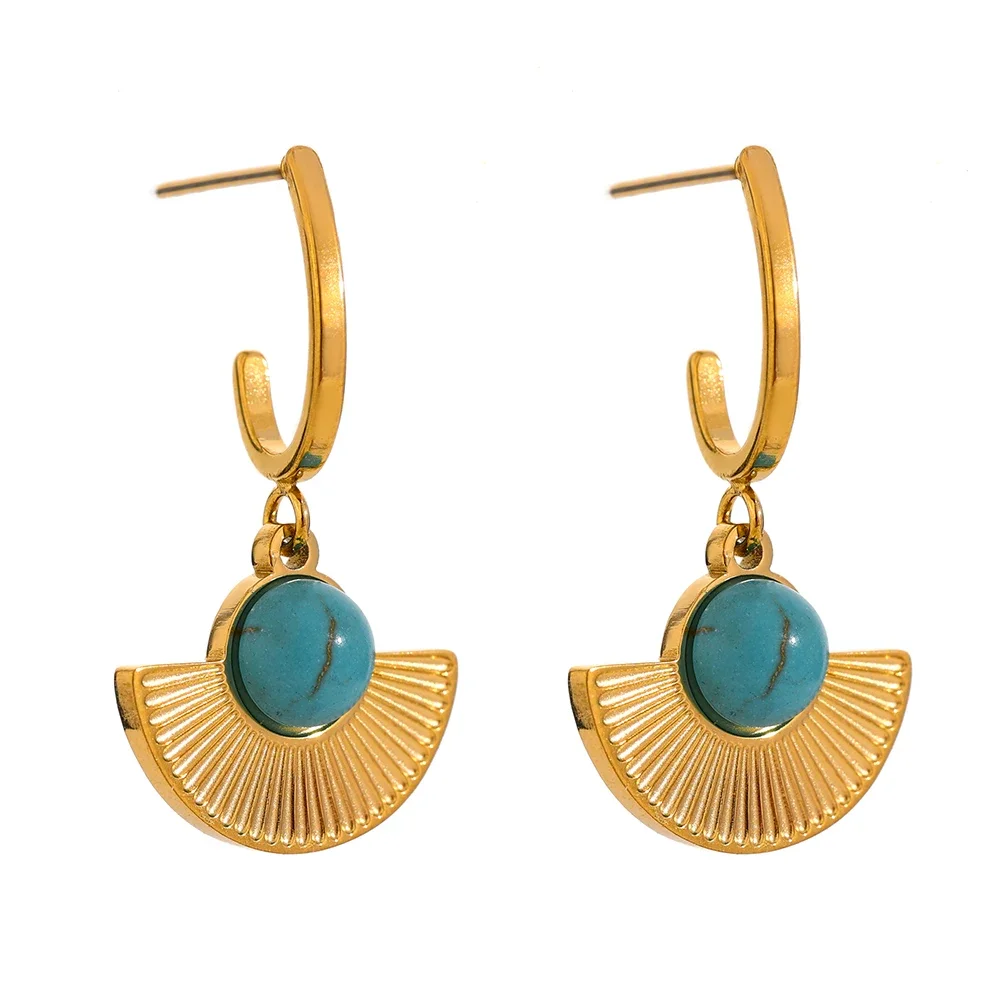 Boucles d'oreilles dorées égyptiennes avec pierre naturelle turquoise