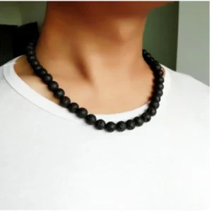 Collier à perles naturelles obsidiennes noires