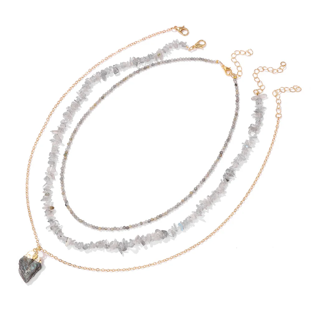 Triple collier de pierres naturelles labradorites
