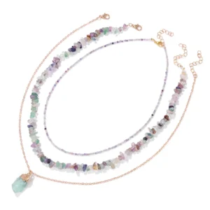 Triple collier de pierres naturelles multicolores
