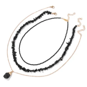 Triple collier de pierres naturelles obsidiennes
