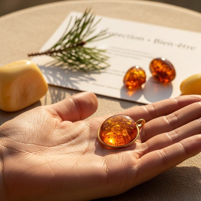 Ambre: bijou en pierre naturelle alliant chaleur dorée et énergie vitale. Découvrez sa signification, ses origines et comment choisir votre bijou en ambre selon vos besoins de protection et de bien-être. Conseils d’expert pour harmoniser style et énergie.