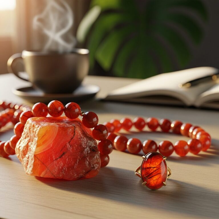 Cornaline, pierre naturelle orange-éclat, stimule énergie, courage et créativité. Découvrez nos bijoux en cornaline alliant esthétique joaillière et bien-être: significations lithothérapeutiques, entretien et énergie positive pour votre quotidien.