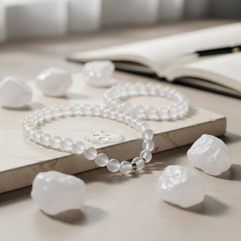 Calcédoine blanche: douceur et clarté pour vos bijoux en pierres naturelles. Découvrez des créations alliant esthétique et signification: apaise le stress, soutient la concentration. Colliers, bracelets et autres pierres selon vos besoins.