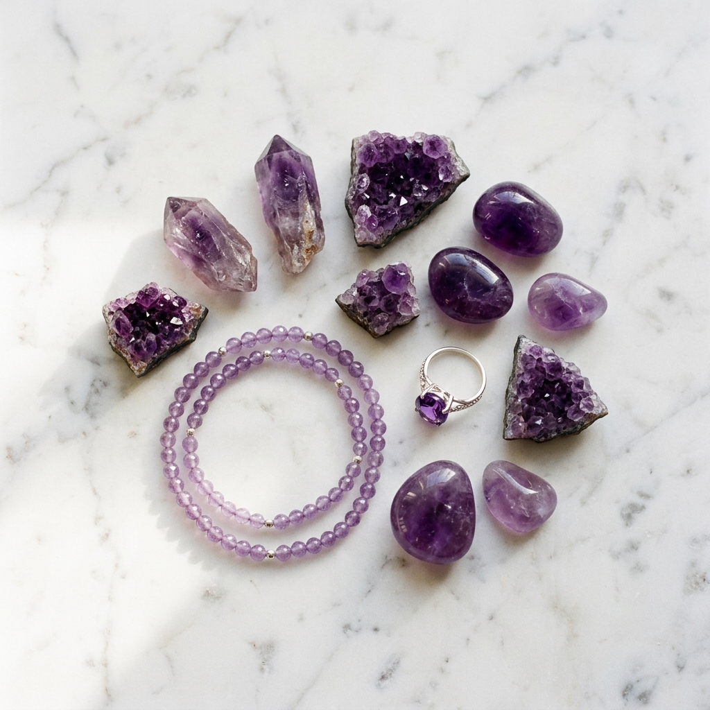 Pierre naturelle violette en lithotherapie - illustration