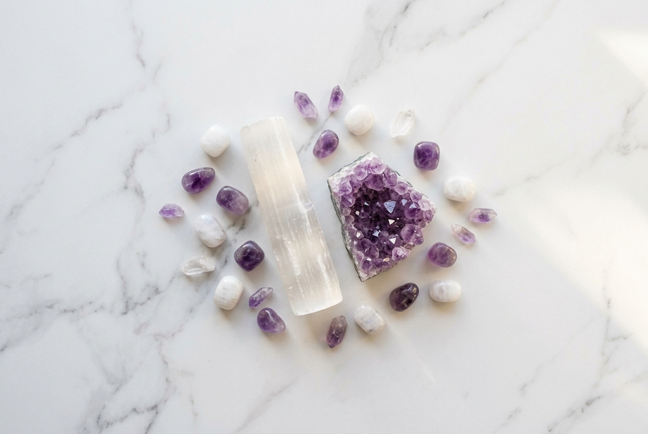 Selenite vs amethyste purification - illustration